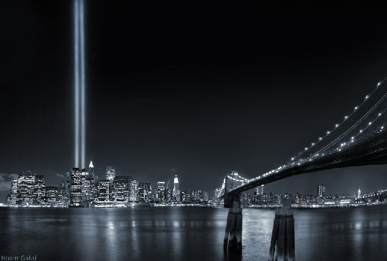 The World Trade Centers Tribute in lights, The Brooklyn Bridge, September 11 2006 Photograph by Noam Galai